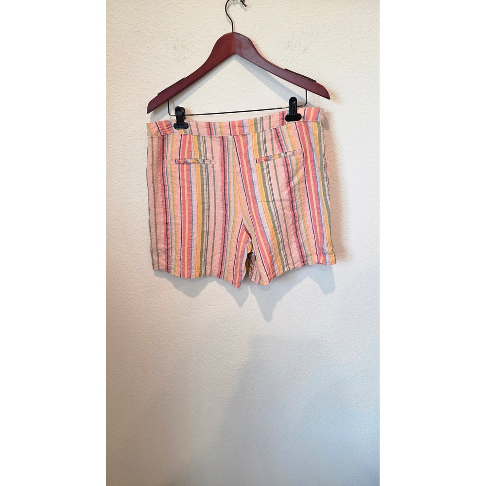 Cato Striped Linen Blend Shorts High Rise Pink Multi Coastal Boho Size 16 - Picture 9 of 9